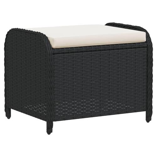 Haveskammel med hynde 58x46x46 cm polyrattan sort