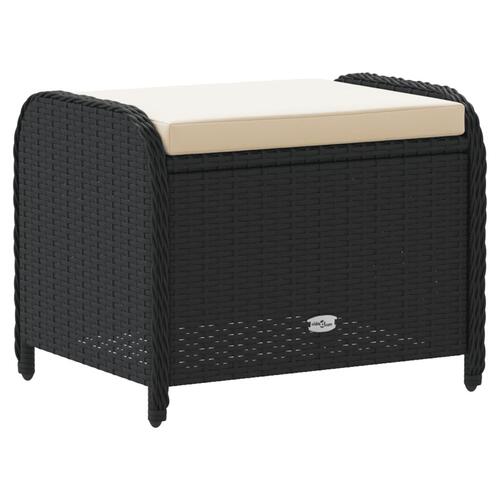 Haveskammel med hynde 58x46x46 cm polyrattan sort