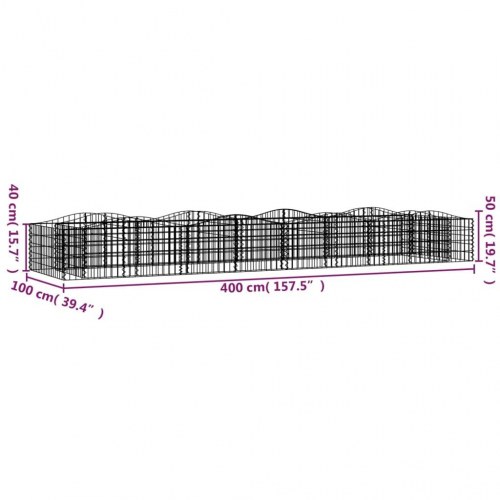Buet gabion-højbed 400 × 100 × 50 cm i galvaniseret jern