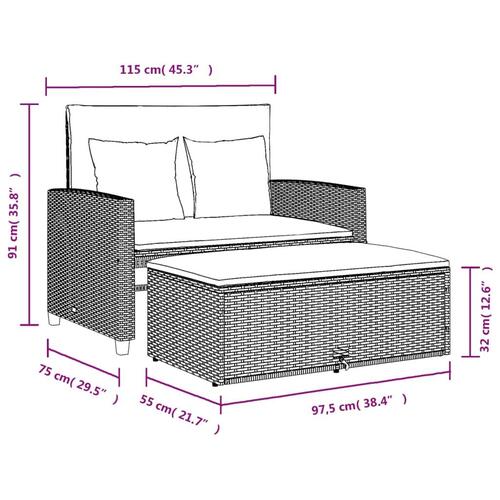 2-personers havesofa med hynder polyrattan beige