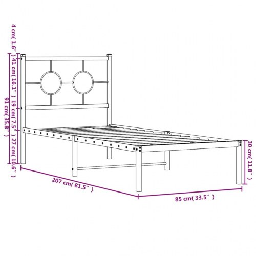 Sengeramme med sengegavl 80x200 cm metal hvid