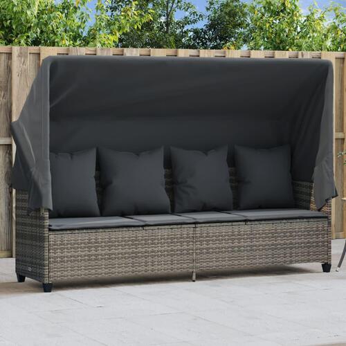 Loungesofa med baldakin og hynder polyrattan grå