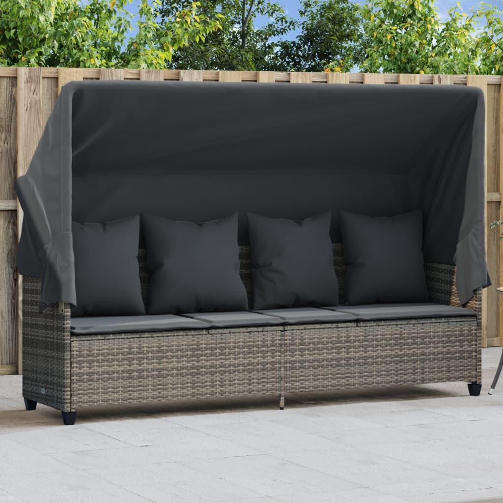 Loungesofa med baldakin og hynder polyrattan grå