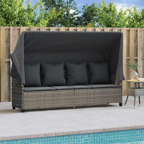 Loungesofa med baldakin og hynder polyrattan grå