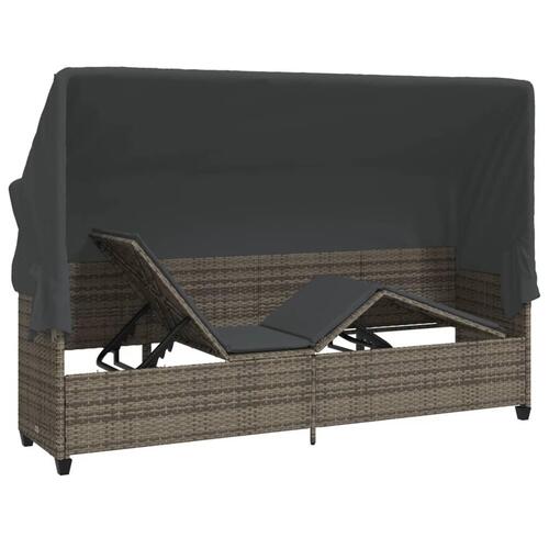 Loungesofa med baldakin og hynder polyrattan grå