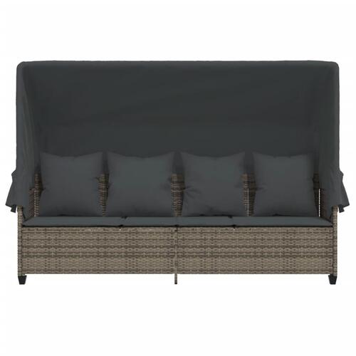 Loungesofa med baldakin og hynder polyrattan grå