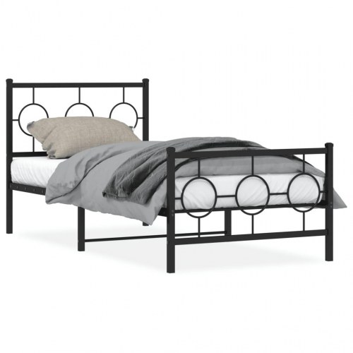 Sengeramme med sengegavl og fodgærde 90x190 cm metal sort
