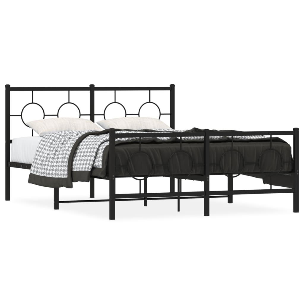 Sengeramme i metal med sengegavl og fodgærde 135×190 cm - sort