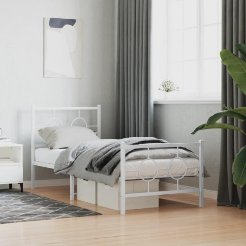 Sengeramme med sengegavl og fodgærde 75x190 cm metal hvid