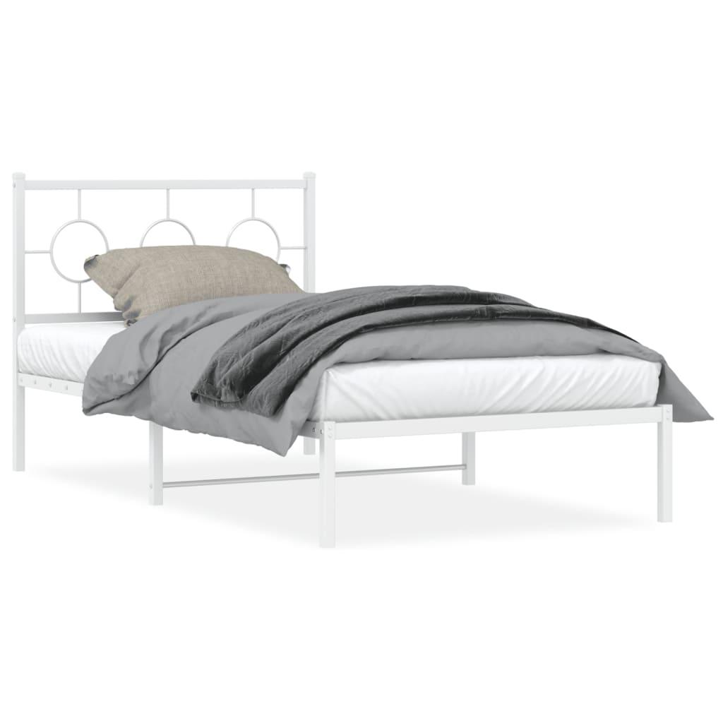 Sengeramme med sengegavl 100x190 cm metal hvid billede