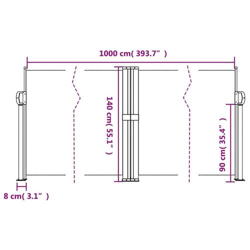 Sammenrullelig sidemarkise 140 x 1000 cm sort