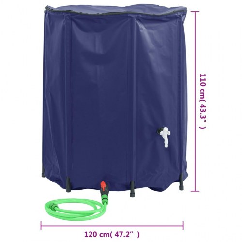 Sammenfoldelig vandtank med hane 1250 l - blå PVC
