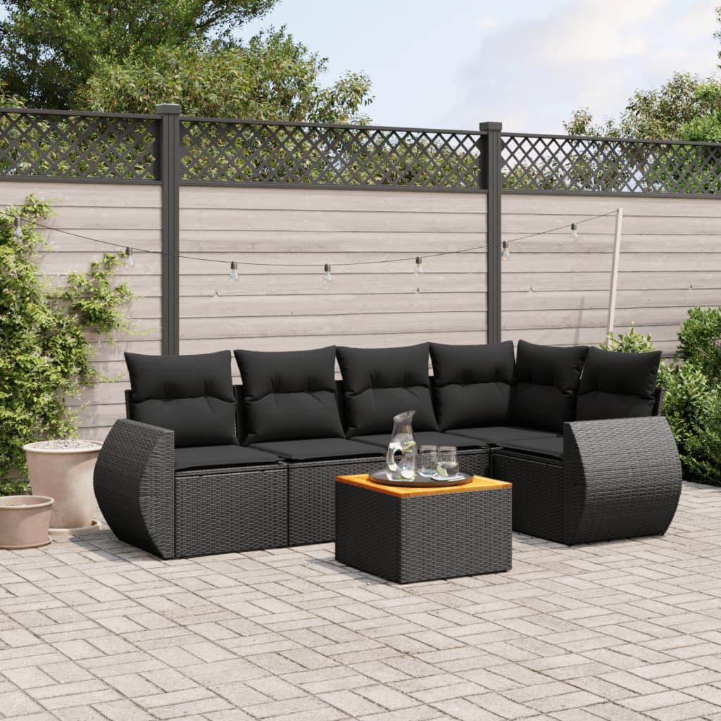 Sofasæt Til Haven 6 Dele Med Hynder Polyrattan - Sort / 2x middle table 1x corner