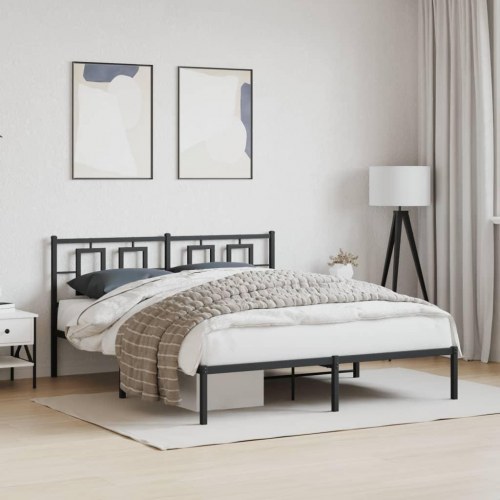 Sengeramme med sengegavl 150 x 200 cm - sort