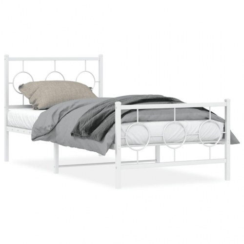 Sengeramme med sengegavl og fodgærde 90x200 cm metal hvid