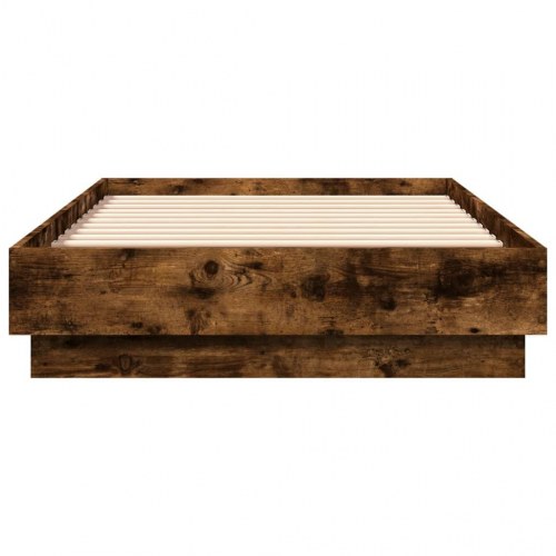 Sengeramme med LED-lys 75 x 190 cm - røget egetræ