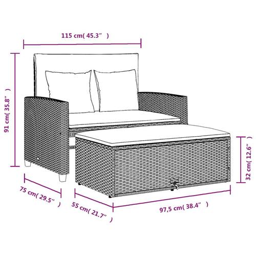 2-personers havesofa med hynder polyrattan sort