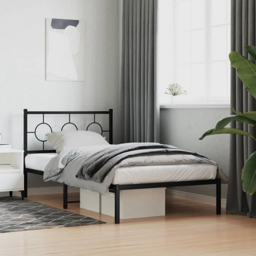 Sengeramme i metal med sengegavl 100 x 200 cm - sort