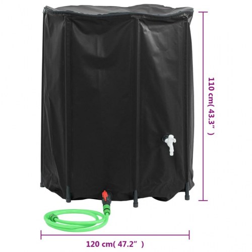Sammenfoldelig vandtank med hane 1250 l - PVC, sort