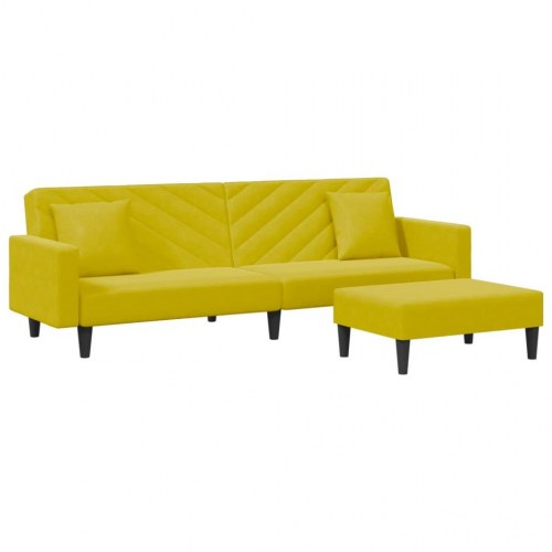 Sofasæt 2 dele med sovesofa, fodskammel og puder i velour gul