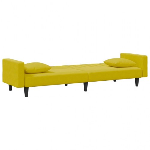 Sofasæt 2 dele med sovesofa, fodskammel og puder i velour gul