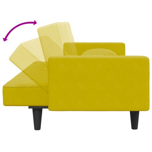Sofasæt 2 dele med sovesofa, fodskammel og puder i velour gul