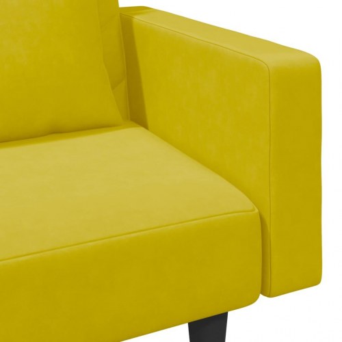 Sofasæt 2 dele med sovesofa, fodskammel og puder i velour gul