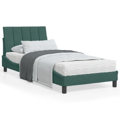 Sengeramme med LED Hanko 80 x 200 cm uden madras - mørkegrøn velour