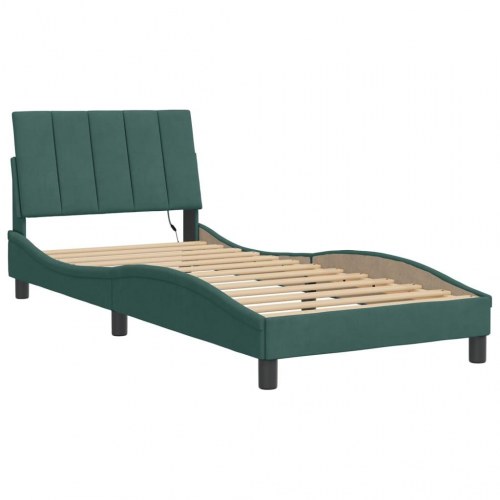Sengeramme med LED Hanko 80 x 200 cm uden madras - mørkegrøn velour