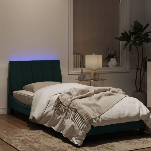 Sengeramme med LED Hanko 80 x 200 cm uden madras - mørkegrøn velour