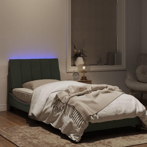 Sengeramme med LED Hanko 90 x 200 cm - lysegrå velour