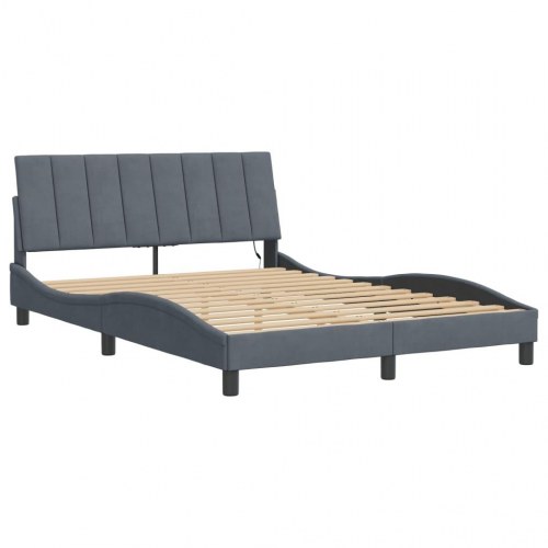 Sengeramme med LED Hanko 140 x 190 cm - mørkegrå velour