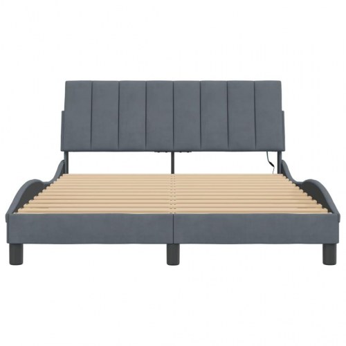 Sengeramme med LED Hanko 140 x 190 cm - mørkegrå velour