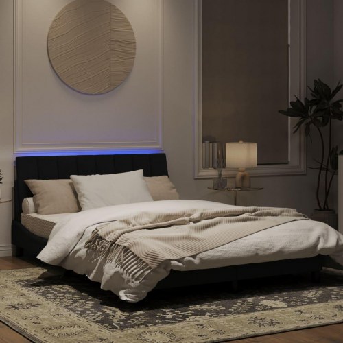 Sengeramme med LED Hanko 140 x 200 cm - sort velour