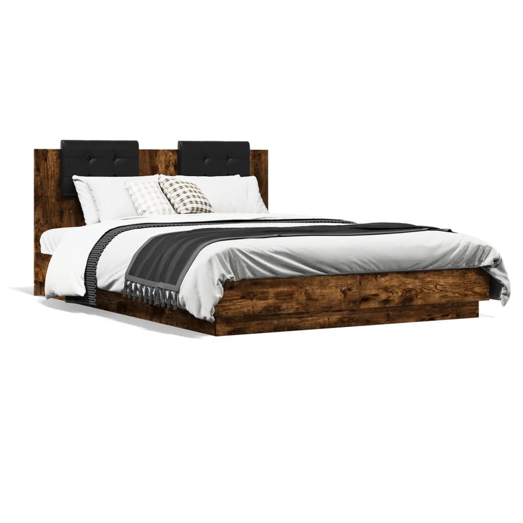 Sengeramme med sengegavl 150x200 cm konstrueret træ røget eg