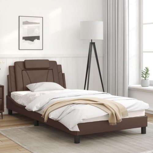 Sengeramme Viana med LED 100x200 cm - brun kunstlæder
