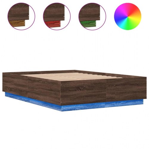Sengeramme med LED-lys 150 x 200 cm - brun egetræ