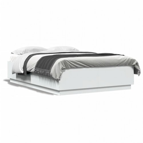 Sengeramme med RGB LED-lys 150 x 200 cm - hvid