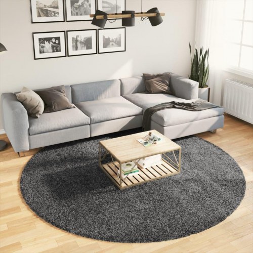 Gulvtæppe OVIEDO Ø 240 cm kort luv antracitgrå