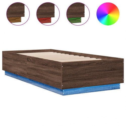 Sengeramme med LED-lys 90 x 200 cm - brun egetræ