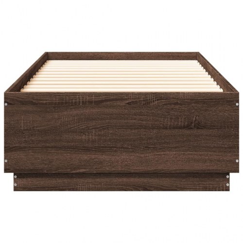 Sengeramme med LED-lys 90 x 200 cm - brun egetræ