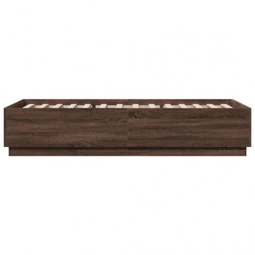 Sengeramme med LED-lys 90 x 200 cm - brun egetræ