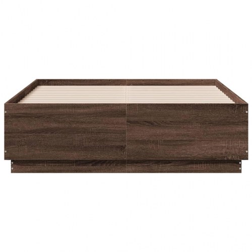 Sengeramme med LED-lys 120 x 190 cm - brunt egetræ
