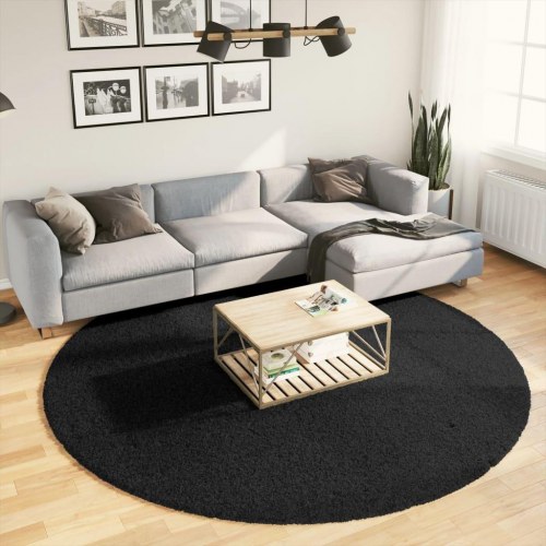 Gulvtæppe OVIEDO Ø 240 cm kort luv sort