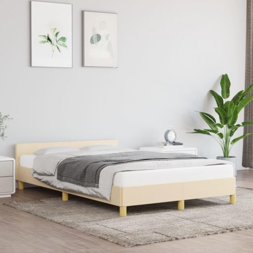 Sengeramme med sengegavl 120x190 cm - stof, cremefarvet