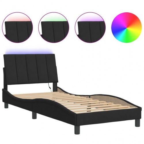 Sengeramme med LED Hanko 90 x 200 cm - sort velour
