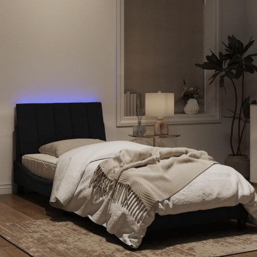 Sengeramme med LED Hanko 90 x 200 cm - sort velour