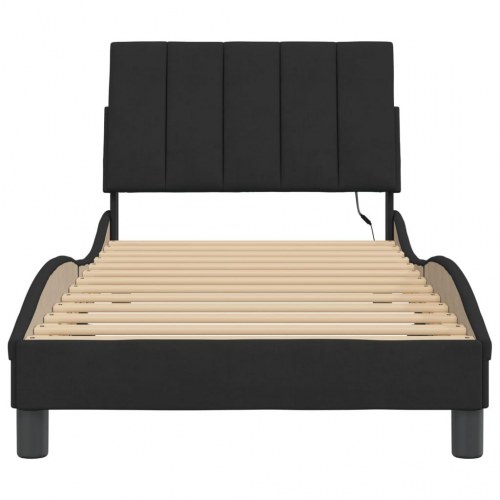 Sengeramme med LED Hanko 90 x 200 cm - sort velour