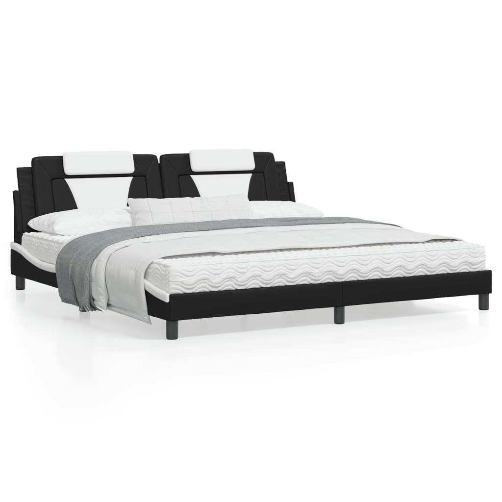 Sengeramme uden madras Viana 200x200 cm kunstlæder sort og hvid