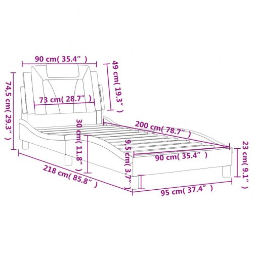 Sengeramme Viana 90 x 200 cm med hovedgærde - grå